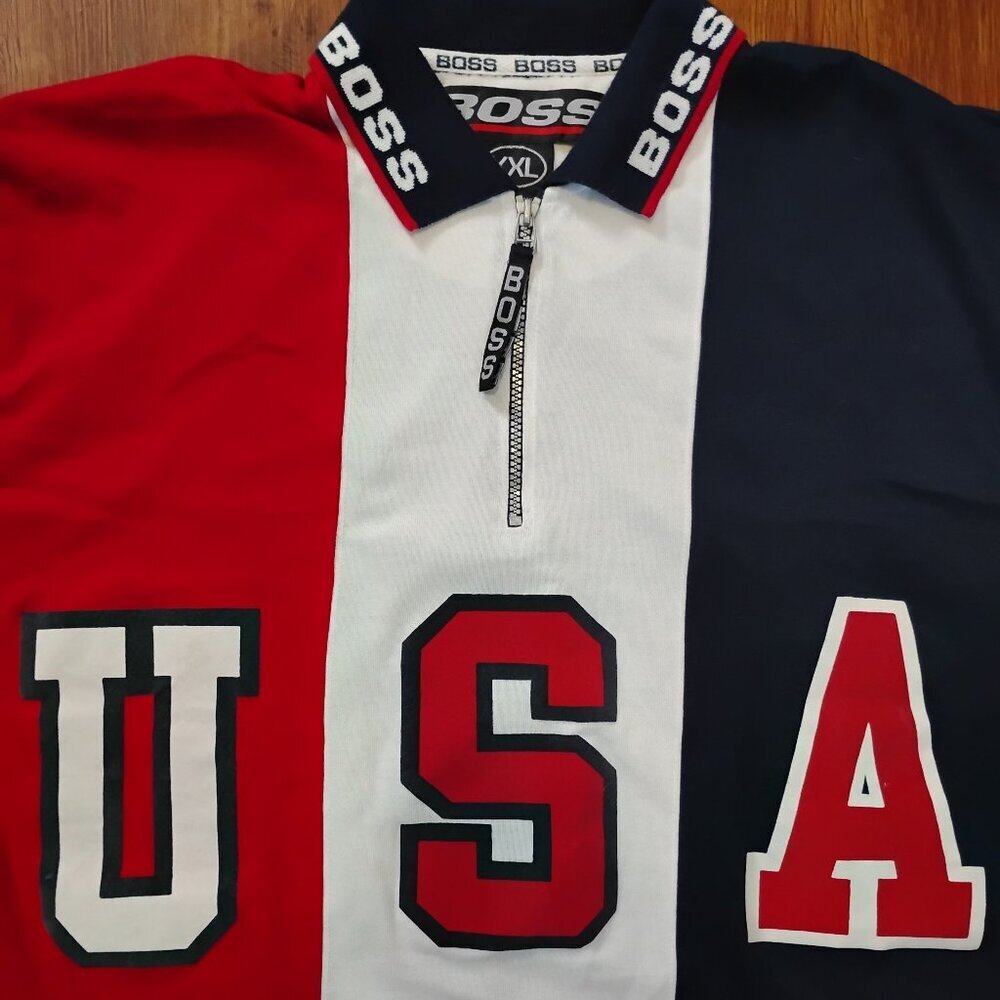 Vintage Boss America USA Big Logo Rugby Polo Shirt